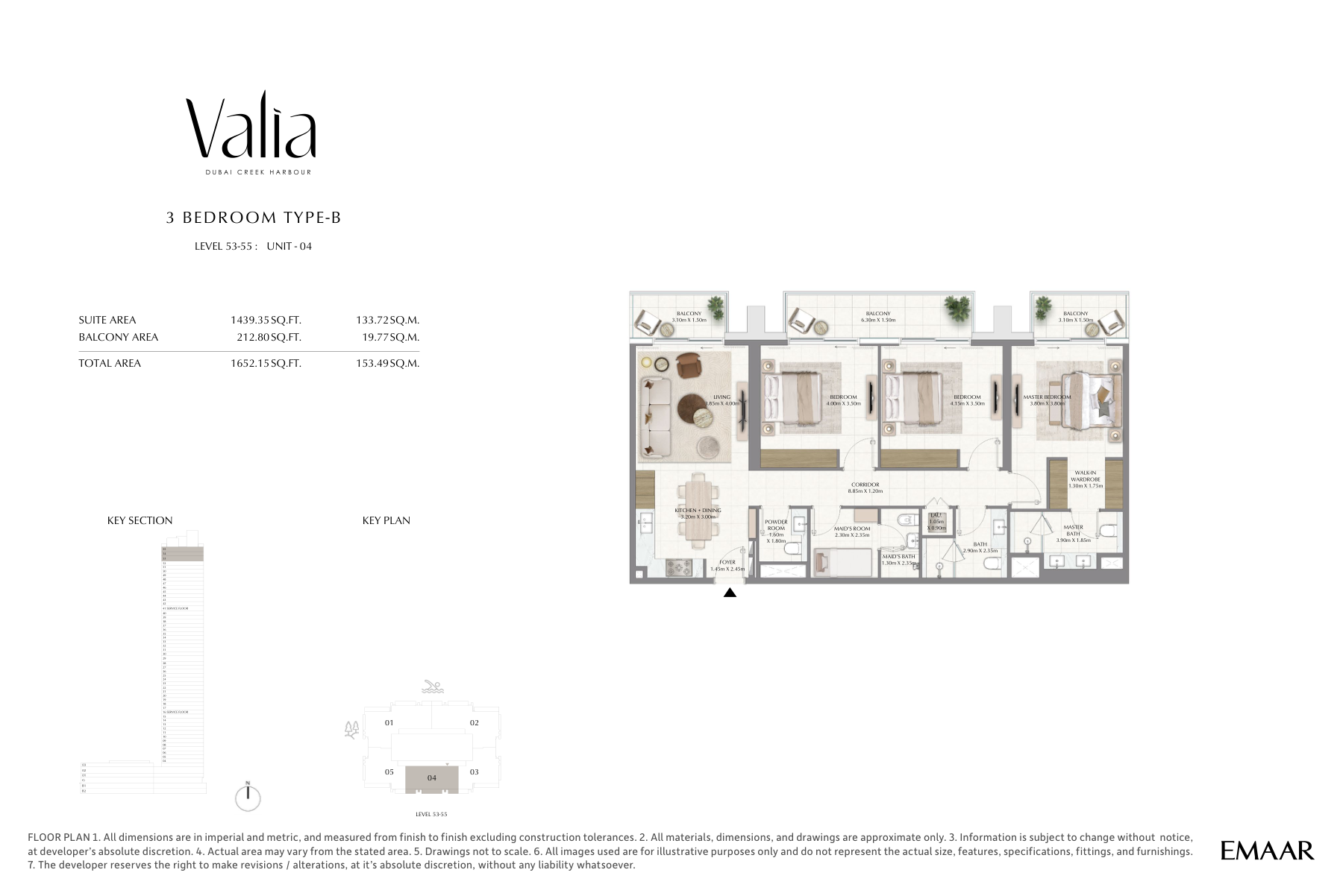 Valia 3-bedroom Type B floor plan, 1,652 sq ft