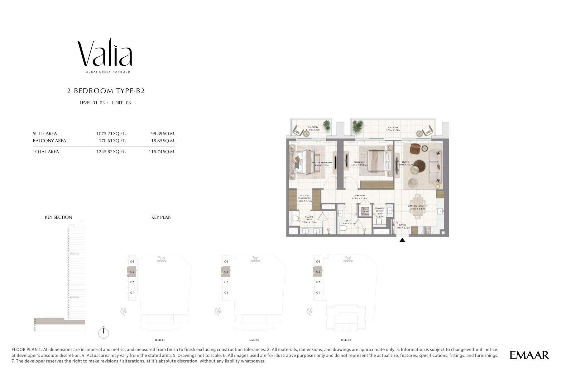 Valia 2-bedroom Type B2 Unit 03 floor plan, 1,246 sq ft